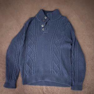 Bean Signature Blue Cotton Button Neck Sweater Size Medium